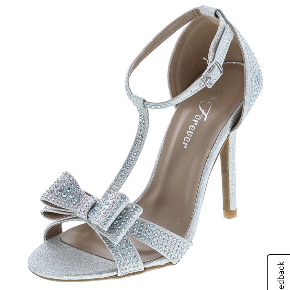 Beautiful 64 Rhinestone Glitter Bow Open Toe Heel
